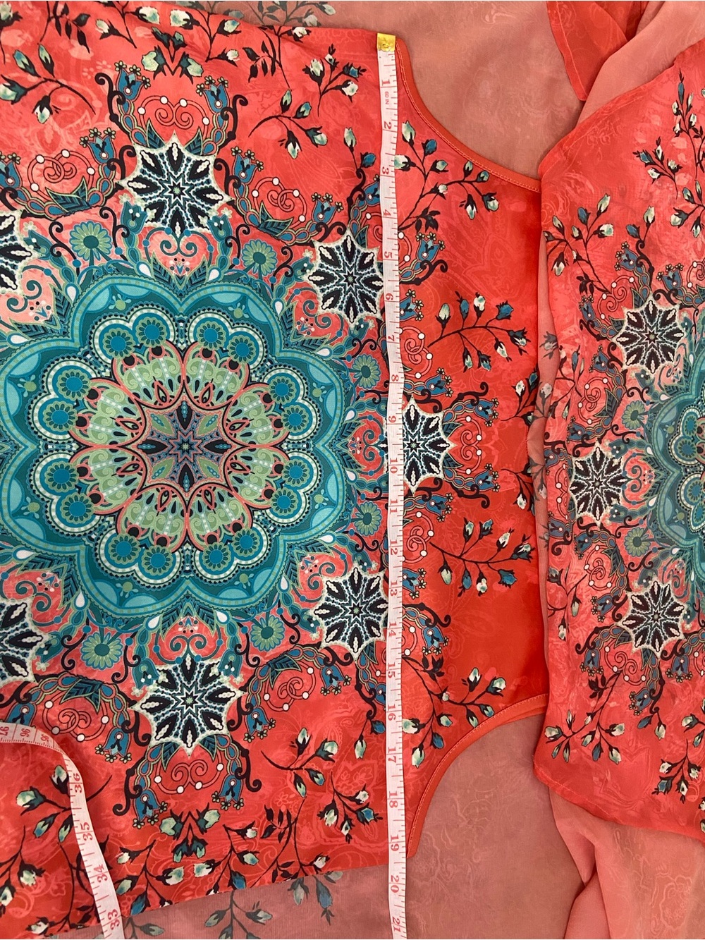 Masseys women’s Coral Tunic with kaftan teal Medallion Print with inner L EUC - Picture 12 of 16